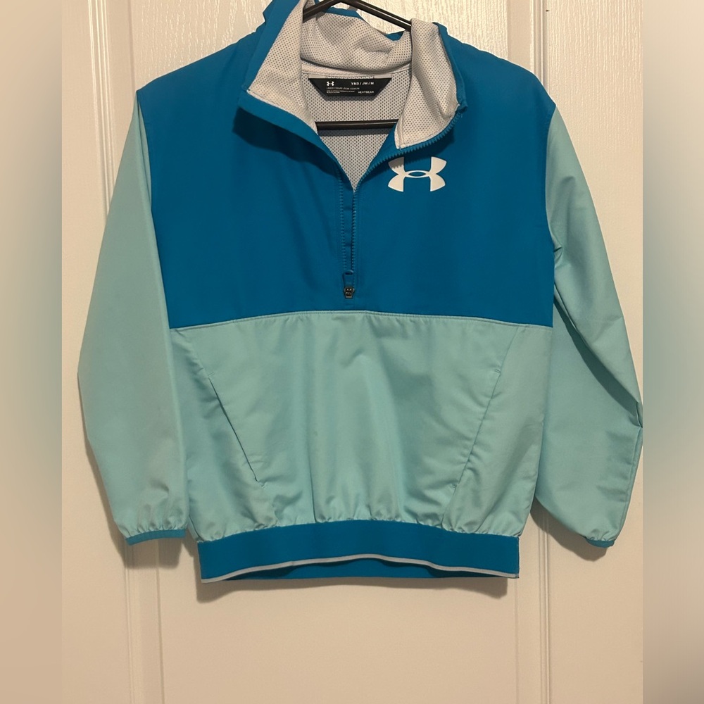 Girls Under Armour blue rain jacket side medium